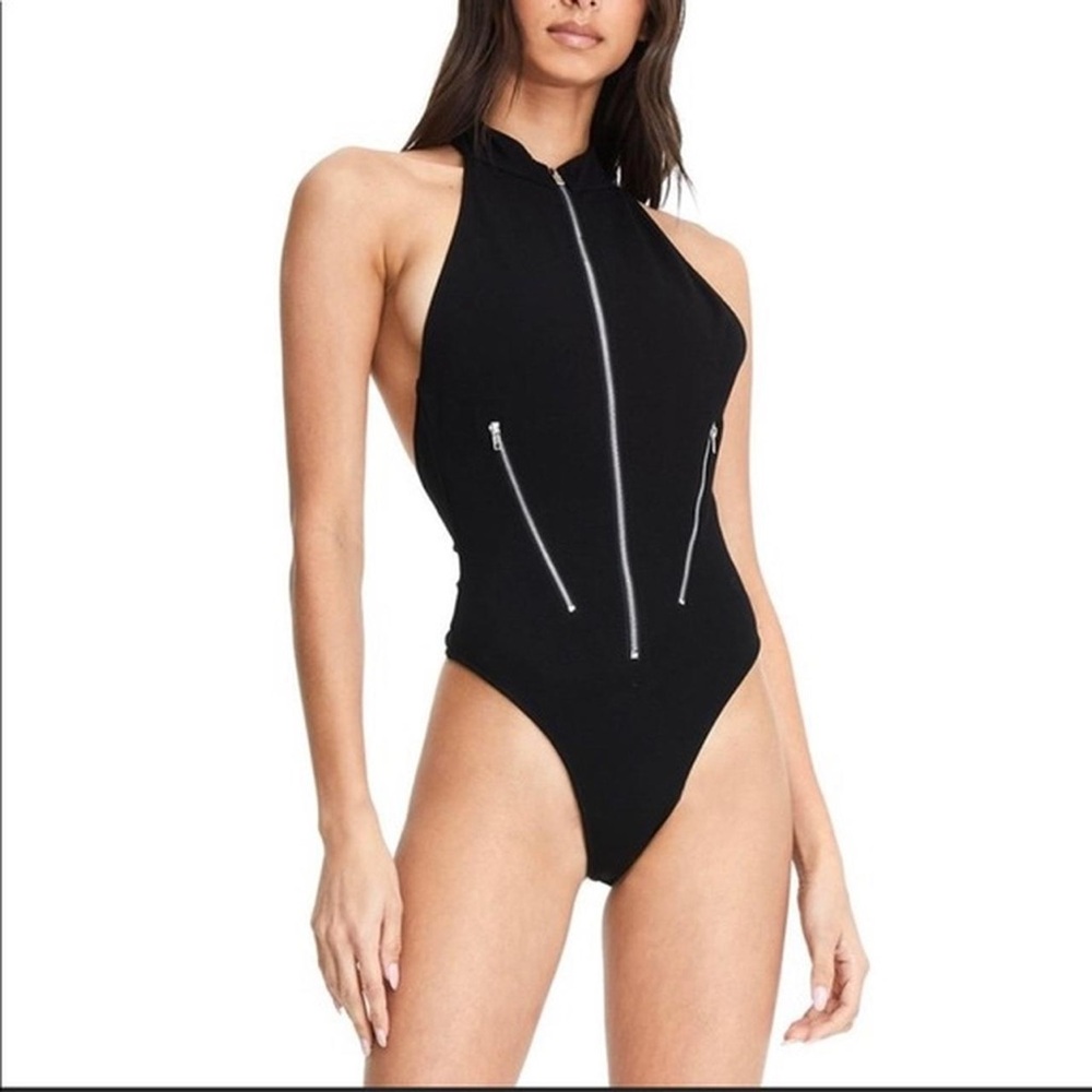 NWT I. AM. GIA. Women’s One Piece Black Tiki Bodysuit Zipper Detail Size M
